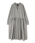 NMDS26534 60s ORGANIC POPLIN PLAIN GATHERED V-NECK DRESS