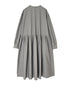 NMDS26534 60s ORGANIC POPLIN PLAIN GATHERED V-NECK DRESS