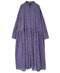 NMDS26544 80s ORGANIC VOILE GENTIANA BLOCK PRINT BANDED COLLAR DRESS WITH RAJASTHAN GATHER
