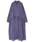 NMDS26544 80s ORGANIC VOILE GENTIANA BLOCK PRINT BANDED COLLAR DRESS WITH RAJASTHAN GATHER