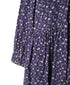 NMDS26544 80s ORGANIC VOILE GENTIANA BLOCK PRINT BANDED COLLAR DRESS WITH RAJASTHAN GATHER