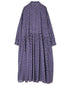 NMDS26544 80s ORGANIC VOILE GENTIANA BLOCK PRINT BANDED COLLAR DRESS WITH RAJASTHAN GATHER