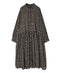 NMDS26544 80s ORGANIC VOILE GENTIANA BLOCK PRINT BANDED COLLAR DRESS WITH RAJASTHAN GATHER