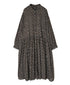 NMDS26544 80s ORGANIC VOILE GENTIANA BLOCK PRINT BANDED COLLAR DRESS WITH RAJASTHAN GATHER