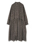 NMDS26544 80s ORGANIC VOILE GENTIANA BLOCK PRINT BANDED COLLAR DRESS WITH RAJASTHAN GATHER