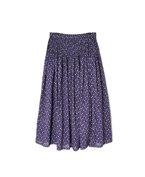NMDS26545 80s ORGANIC VOILE GENTIANA BLOCK PRINT RAJASTHAN GATHERED SKIRT WITH LINING