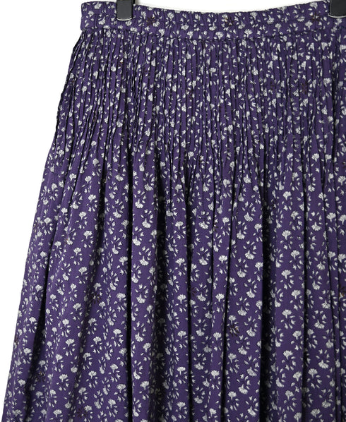 NMDS26545 80s ORGANIC VOILE GENTIANA BLOCK PRINT RAJASTHAN GATHERED SKIRT WITH LINING