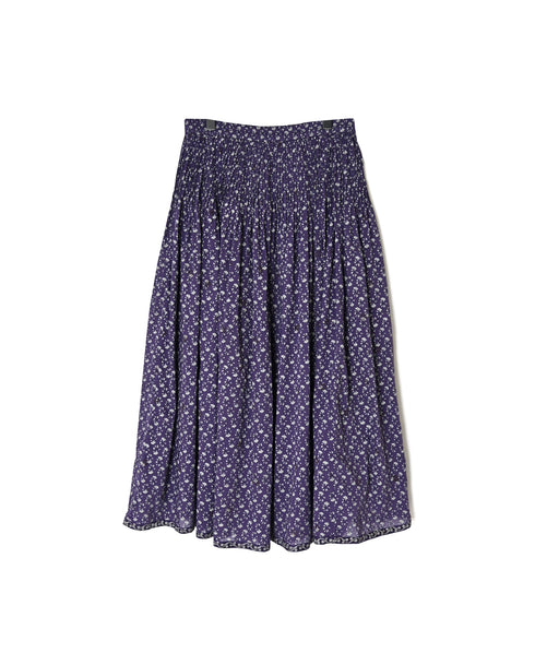 NMDS26545 80s ORGANIC VOILE GENTIANA BLOCK PRINT RAJASTHAN GATHERED SKIRT WITH LINING