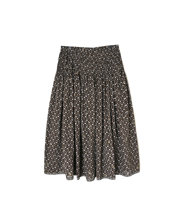 NMDS26545 80s ORGANIC VOILE GENTIANA BLOCK PRINT RAJASTHAN GATHERED SKIRT WITH LINING
