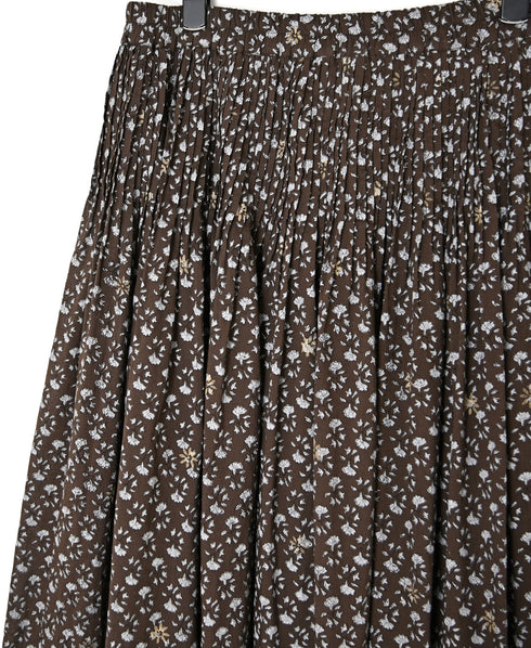 NMDS26545 80s ORGANIC VOILE GENTIANA BLOCK PRINT RAJASTHAN GATHERED SKIRT WITH LINING