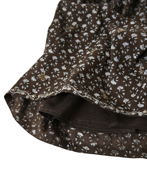 NMDS26545 80s ORGANIC VOILE GENTIANA BLOCK PRINT RAJASTHAN GATHERED SKIRT WITH LINING
