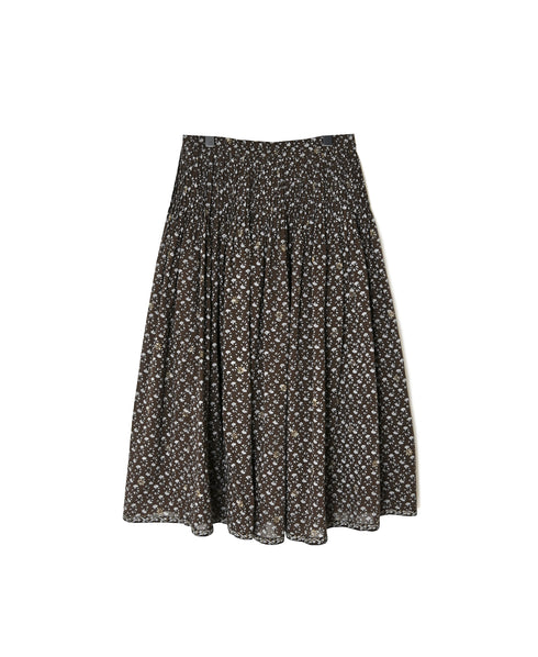 NMDS26545 80s ORGANIC VOILE GENTIANA BLOCK PRINT RAJASTHAN GATHERED SKIRT WITH LINING