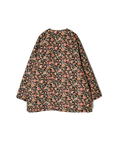 NMDS26561 BANGALORE SILK FLOWER PRINT PADDED C-NECK SHORT COAT