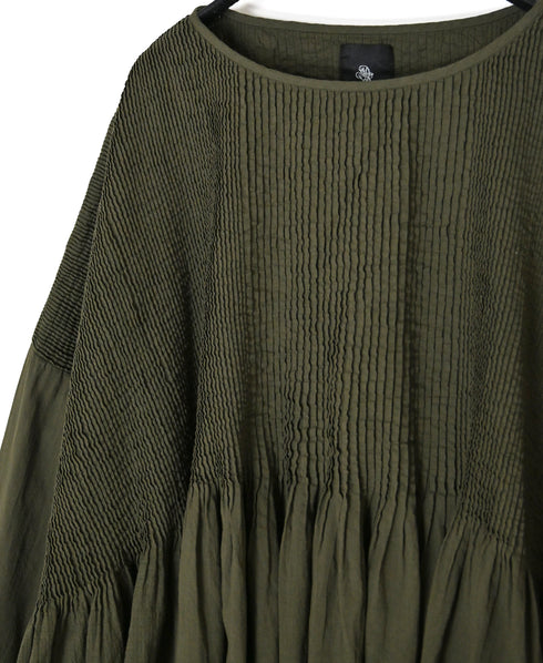 NMDS26601D ORGANIC MICRO CHK&VOILE PLAIN PATCHWORK OVERDYE MINI PINTUCK PULLOVER