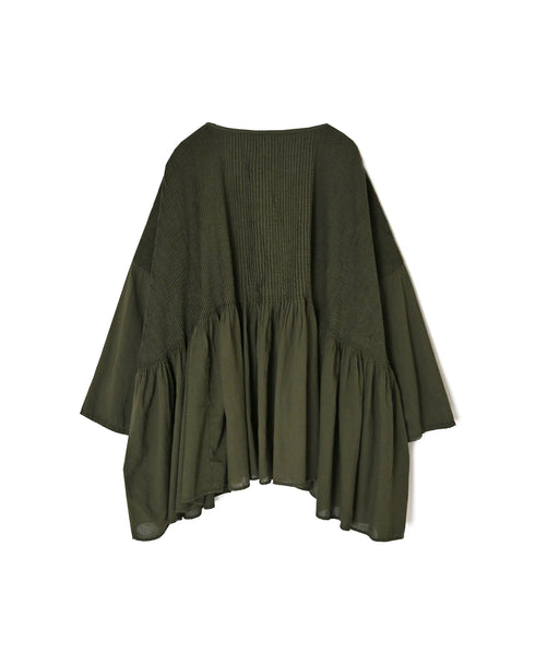 NMDS26601D ORGANIC MICRO CHK&VOILE PLAIN PATCHWORK OVERDYE MINI PINTUCK PULLOVER