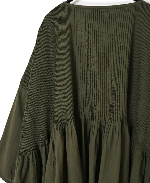 NMDS26601D ORGANIC MICRO CHK&VOILE PLAIN PATCHWORK OVERDYE MINI PINTUCK PULLOVER