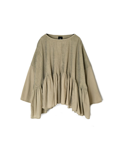NMDS26601D ORGANIC MICRO CHK&VOILE PLAIN PATCHWORK OVERDYE MINI PINTUCK PULLOVER