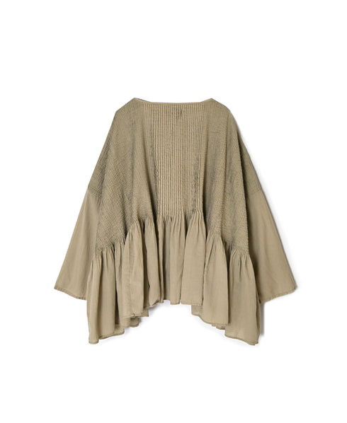 NMDS26601D ORGANIC MICRO CHK&VOILE PLAIN PATCHWORK OVERDYE MINI PINTUCK PULLOVER