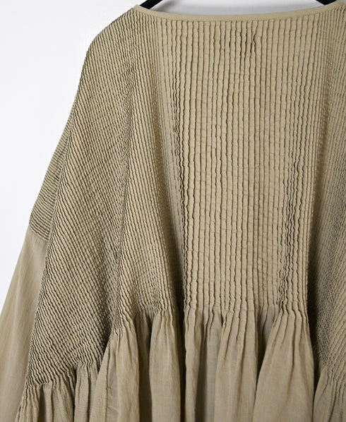 NMDS26601D ORGANIC MICRO CHK&VOILE PLAIN PATCHWORK OVERDYE MINI PINTUCK PULLOVER