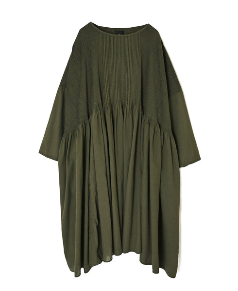 NMDS26602D ORGANIC MICRO CHK&VOILE PLAIN PATCHWORK OVERDYE PINTUCK PULLOVER DRESS