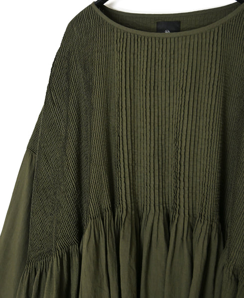 NMDS26602D ORGANIC MICRO CHK&VOILE PLAIN PATCHWORK OVERDYE PINTUCK PULLOVER DRESS