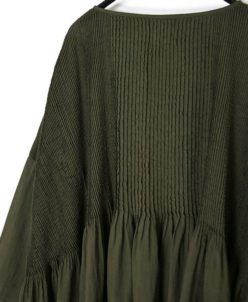 NMDS26602D ORGANIC MICRO CHK&VOILE PLAIN PATCHWORK OVERDYE PINTUCK PULLOVER DRESS