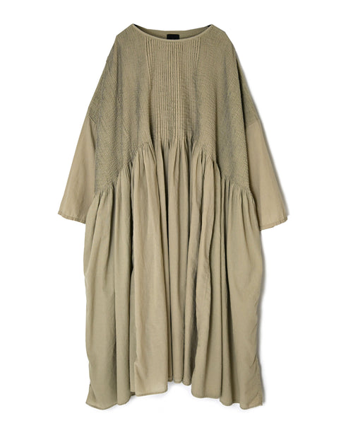NMDS26602D ORGANIC MICRO CHK&VOILE PLAIN PATCHWORK OVERDYE PINTUCK PULLOVER DRESS