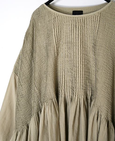 NMDS26602D ORGANIC MICRO CHK&VOILE PLAIN PATCHWORK OVERDYE PINTUCK PULLOVER DRESS