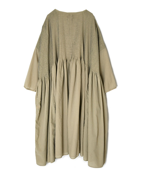 NMDS26602D ORGANIC MICRO CHK&VOILE PLAIN PATCHWORK OVERDYE PINTUCK PULLOVER DRESS