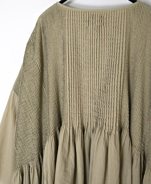 NMDS26602D ORGANIC MICRO CHK&VOILE PLAIN PATCHWORK OVERDYE PINTUCK PULLOVER DRESS
