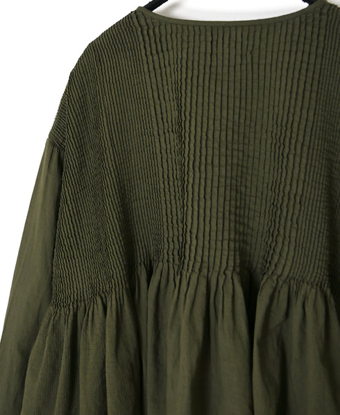 NMDS26603D ORGANIC MICRO CHK&VOILE PLAIN PATCHWORK OVERDYE CREW-NECK BUTTON SHIRT WITH PINTUCK
