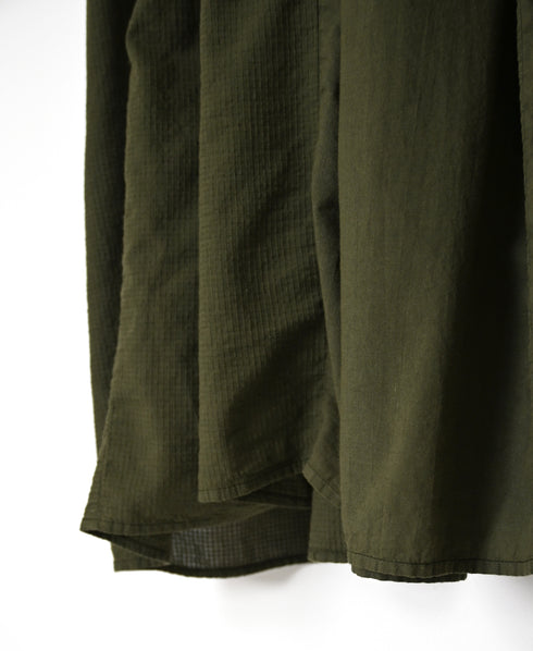 NMDS26604D ORGANIC MICRO CHK&VOILE PLAIN PATCHWORK OVERDYE CREW-NECK BUTTON SHIRT MAXI DRESS WITH PINTUCK