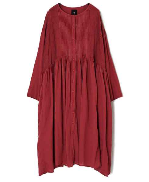 NMDS26604D ORGANIC MICRO CHK&VOILE PLAIN PATCHWORK OVERDYE CREW-NECK BUTTON SHIRT MAXI DRESS WITH PINTUCK