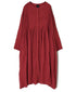 NMDS26604D ORGANIC MICRO CHK&VOILE PLAIN PATCHWORK OVERDYE CREW-NECK BUTTON SHIRT MAXI DRESS WITH PINTUCK