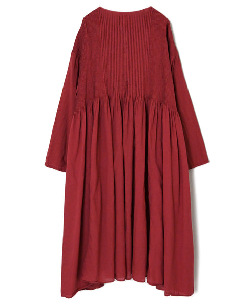 NMDS26604D ORGANIC MICRO CHK&VOILE PLAIN PATCHWORK OVERDYE CREW-NECK BUTTON SHIRT MAXI DRESS WITH PINTUCK