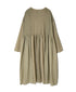 NMDS26604D ORGANIC MICRO CHK&VOILE PLAIN PATCHWORK OVERDYE CREW-NECK BUTTON SHIRT MAXI DRESS WITH PINTUCK