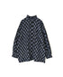 NMDS26611 ORGANIC SMALL CHECK MEDIUM FLOWER BL PRINT FRILL COLLAR SHIRT WITH MINI PINTUCK