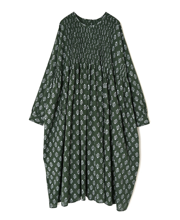 NMDS26613 ORGANIC SMALL CHECK MEDIUM FLOWER BL PRINT CREW-NECK P/O SHIRT DRESS WITH PINTUCK
