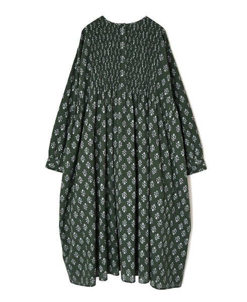 NMDS26613 ORGANIC SMALL CHECK MEDIUM FLOWER BL PRINT CREW-NECK P/O SHIRT DRESS WITH PINTUCK