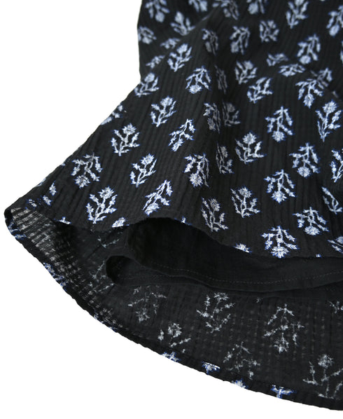 NMDS26615 80s ORGANIC SMALL CHECK MEDIUM FLOWER BLOCK PRINT GATHERED SKIRT WITH LINING
