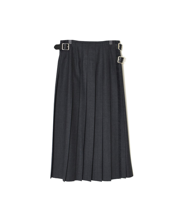 NOD2651 WORSTED WOOL LOW WAIST WIDE PLEATS WRAP SKIRT LENGTH 85cm (WITH PIN)