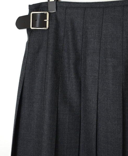 NOD2651 WORSTED WOOL LOW WAIST WIDE PLEATS WRAP SKIRT LENGTH 85cm (WITH PIN)