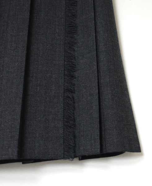 NOD2651 WORSTED WOOL LOW WAIST WIDE PLEATS WRAP SKIRT LENGTH 85cm (WITH PIN)