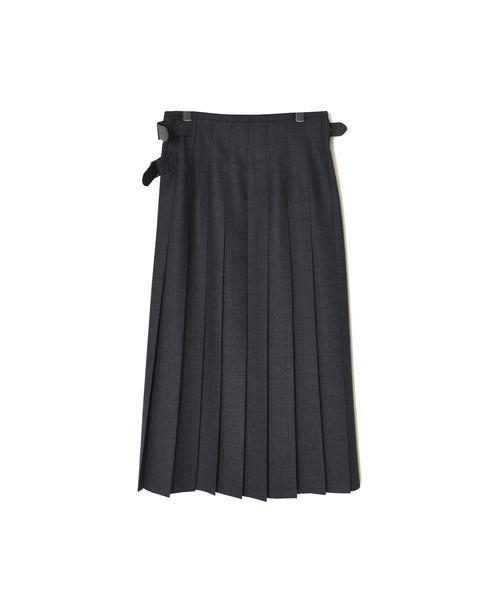 NOD2651 WORSTED WOOL LOW WAIST WIDE PLEATS WRAP SKIRT LENGTH 85cm (WITH PIN)