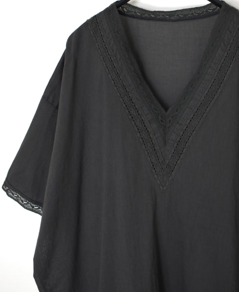 NSL24032 80s COTTON VOILE LACE V-NECK LACE S/SL PULLOVER