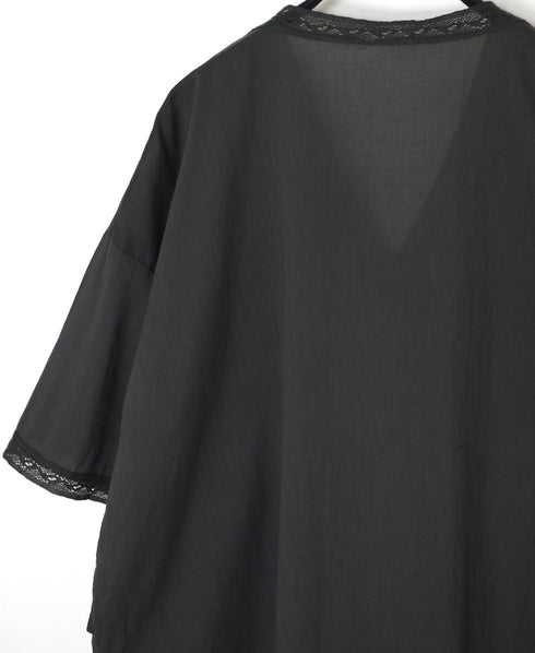 NSL24032 80s COTTON VOILE LACE V-NECK LACE S/SL PULLOVER