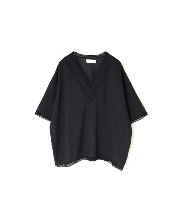 NSL24032 80s COTTON VOILE LACE V-NECK LACE S/SL PULLOVER