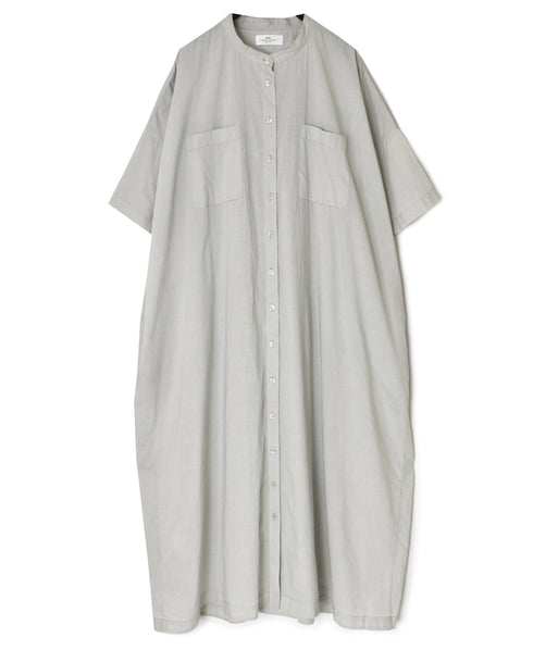 NSL26004 60s CAMBRIC PLAIN BANDED COLLAR BACK SIDE GATHERED DRESS