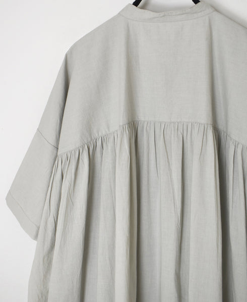 NSL26004 60s CAMBRIC PLAIN BANDED COLLAR BACK SIDE GATHERED DRESS