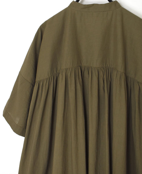 NSL26004 60s CAMBRIC PLAIN BANDED COLLAR BACK SIDE GATHERED DRESS